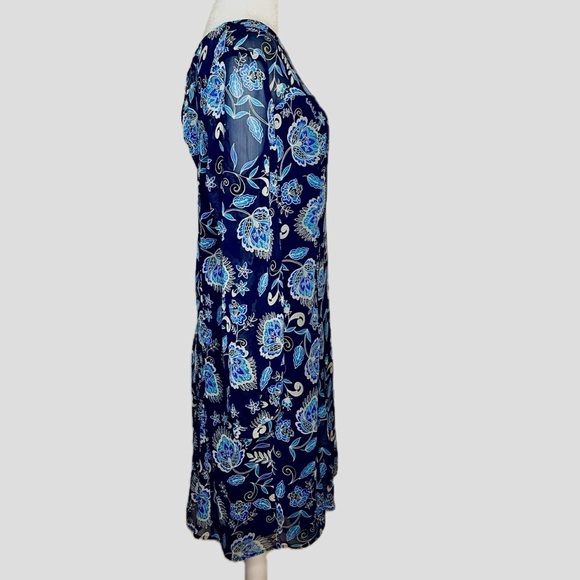 The Limited Navy Blue Sheer Floral Long Sleeve Shift Dress - Size 10 - Picture 3 of 10